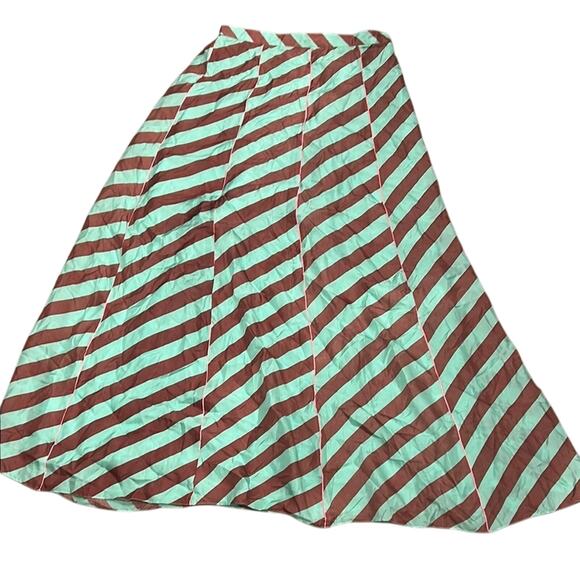Anupamaa 100% Silk Striped Green Anthropologie Terra Women's Maxi Skirt Size Med - Picture 1 of 8